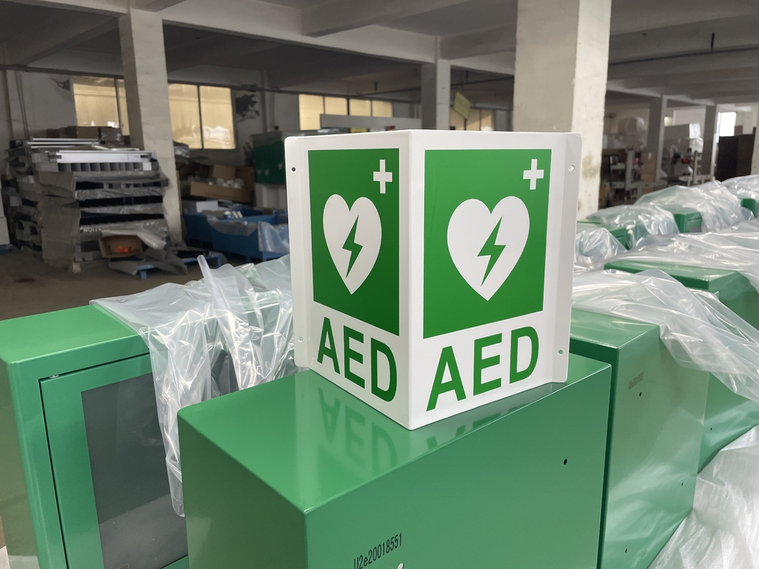 Muestra de aluminio de encargo plástica del AED de la muestra del AED V del Defibrillator de la pared del soporte del AED de la pared del verde blanco de la muestra