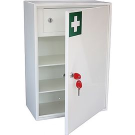 Gabinete vacío de los primeros auxilios del metal, gabinete de almacenamiento médico con el cajón